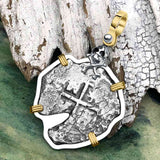 1670s Consolacion Shipwreck Skull and Cross Bones Spanish 4 Reale Piece of Eight 14K Gold & Sterling Silver Pendant