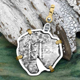 1670s Consolacion Shipwreck Skull and Cross Bones Spanish 4 Reale Piece of Eight 14K Gold & Sterling Silver Pendant
