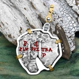1670s Consolacion Shipwreck Skull and Cross Bones Spanish 4 Reale Piece of Eight 14K Gold & Sterling Silver Pendant