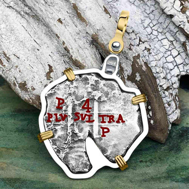 1670s Consolacion Shipwreck Skull and Cross Bones Spanish 4 Reale Piece of Eight 14K Gold & Sterling Silver Pendant