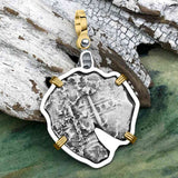 1670s Consolacion Shipwreck Skull and Cross Bones Spanish 4 Reale Piece of Eight 14K Gold & Sterling Silver Pendant