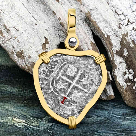 Heart Shaped 1658 Consolacion Shipwreck Pirate Era Spanish 1 Reale Piece of Eight 14K Gold Pendant