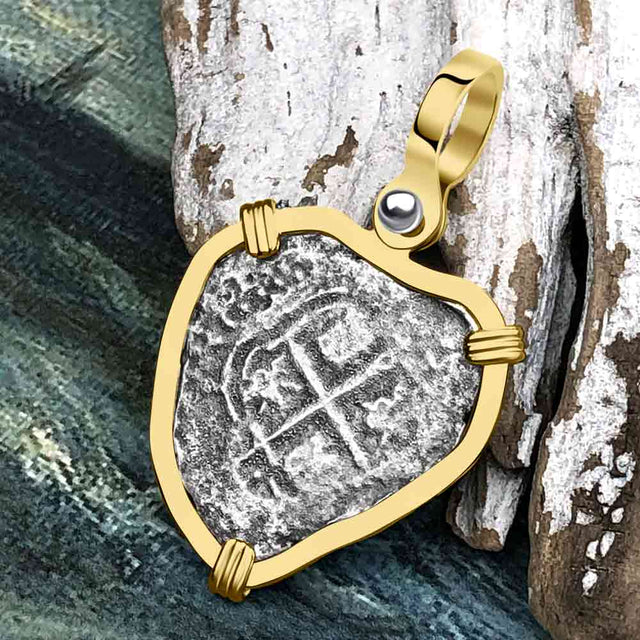 Heart Shaped 1658 Consolacion Shipwreck Pirate Era Spanish 1 Reale Piece of Eight 14K Gold Pendant