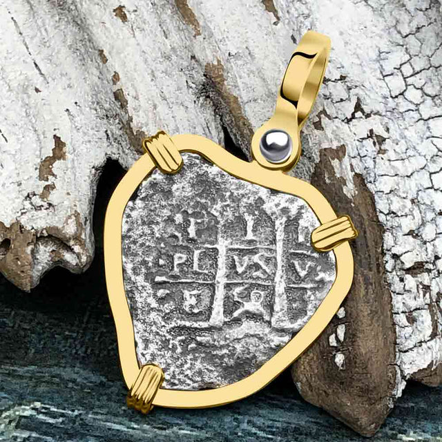 Heart Shaped 1658 Consolacion Shipwreck Pirate Era Spanish 1 Reale Piece of Eight 14K Gold Pendant