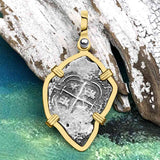 Heart Shaped 1664 Consolacion Shipwreck Pirate Era Spanish 1 Reale Piece of Eight 14K Gold Pendant