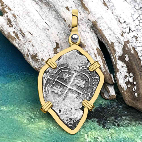 Heart Shaped 1664 Consolacion Shipwreck Pirate Era Spanish 1 Reale Piece of Eight 14K Gold Pendant