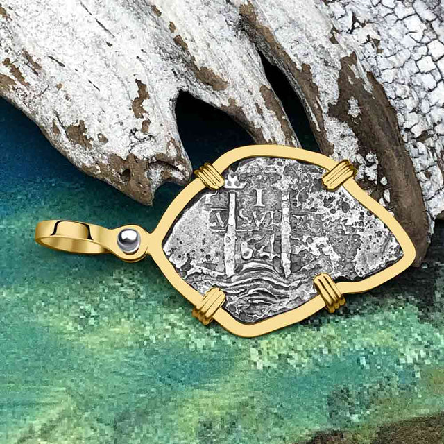Heart Shaped 1664 Consolacion Shipwreck Pirate Era Spanish 1 Reale Piece of Eight 14K Gold Pendant