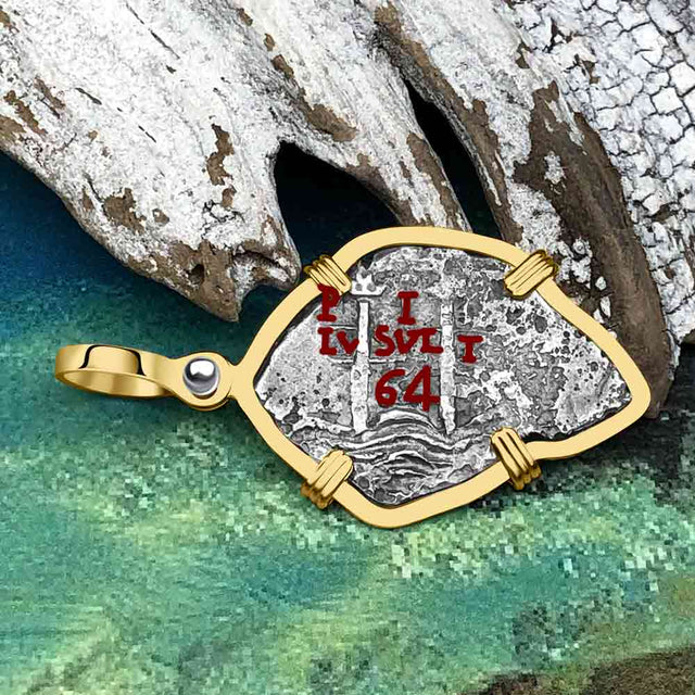Heart Shaped 1664 Consolacion Shipwreck Pirate Era Spanish 1 Reale Piece of Eight 14K Gold Pendant