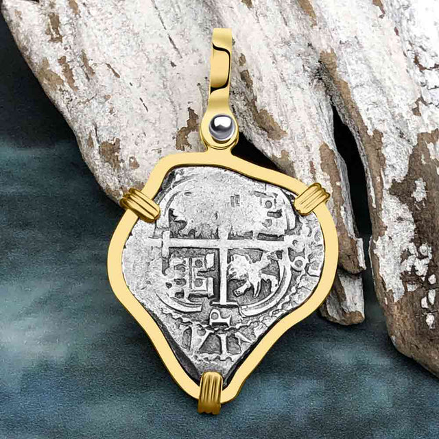 Heart Shaped RARE 1664/1674 Consolacion Shipwreck Pirate Era Spanish 1 Reale Piece of Eight 14K Gold Pendant