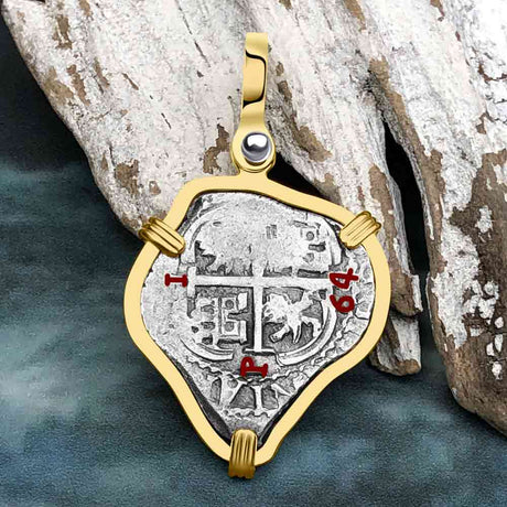 Heart Shaped RARE 1664/1674 Consolacion Shipwreck Pirate Era Spanish 1 Reale Piece of Eight 14K Gold Pendant