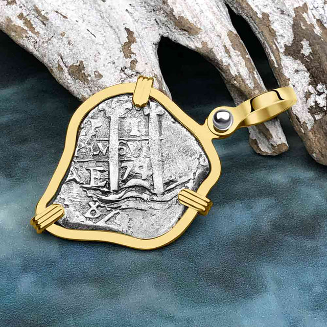 Heart Shaped RARE 1664/1674 Consolacion Shipwreck Pirate Era Spanish 1 Reale Piece of Eight 14K Gold Pendant