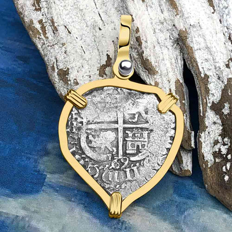 Heart Shaped 1669 Consolacion Shipwreck Pirate Era Spanish 1 Reale Piece of Eight 14K Gold Pendant