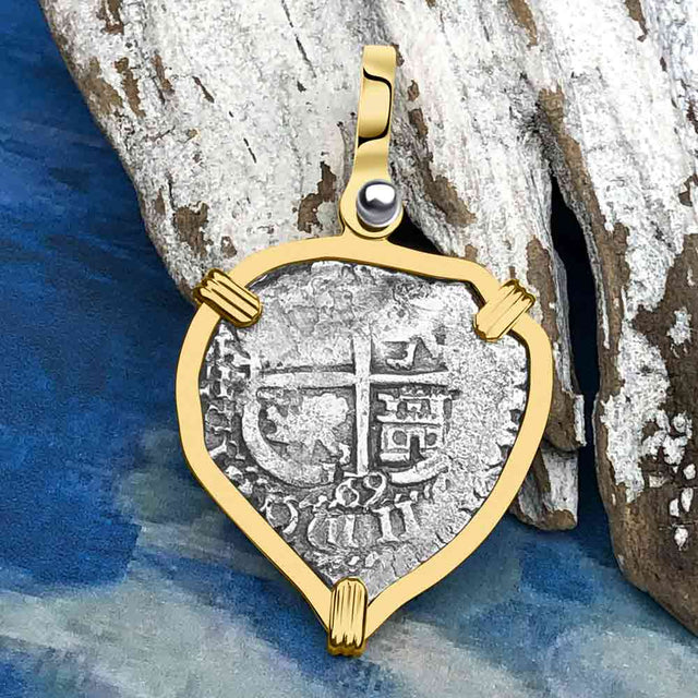 Heart Shaped 1669 Consolacion Shipwreck Pirate Era Spanish 1 Reale Piece of Eight 14K Gold Pendant