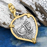 Heart Shaped 1669 Consolacion Shipwreck Pirate Era Spanish 1 Reale Piece of Eight 14K Gold Pendant