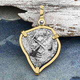 Heart Shaped 1661 Consolacion Shipwreck Pirate Era Spanish 1 Reale Piece of Eight 14K Gold Pendant