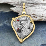 Heart Shaped 1661 Consolacion Shipwreck Pirate Era Spanish 1 Reale Piece of Eight 14K Gold Pendant