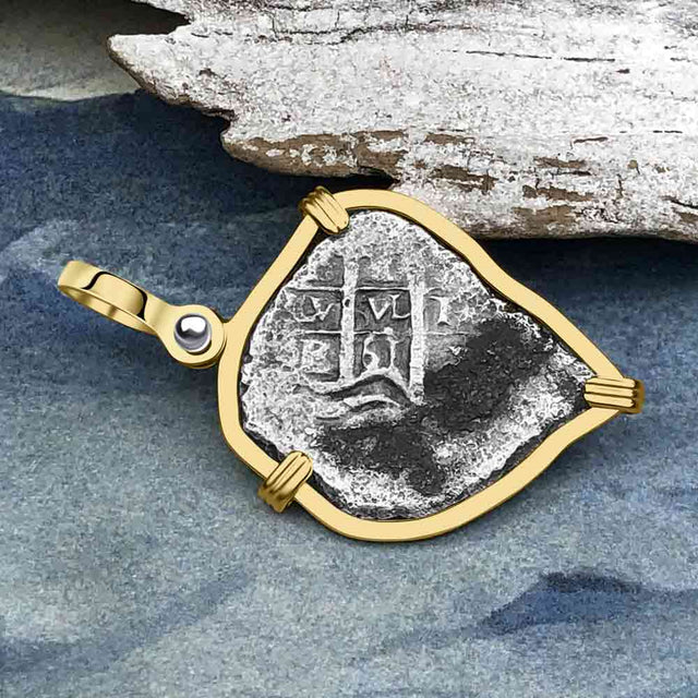 Heart Shaped 1661 Consolacion Shipwreck Pirate Era Spanish 1 Reale Piece of Eight 14K Gold Pendant