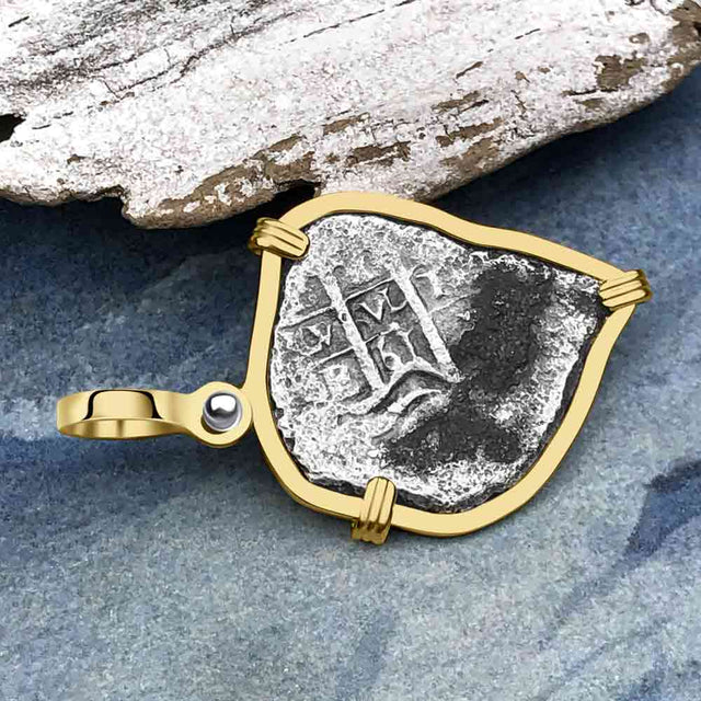 Heart Shaped 1661 Consolacion Shipwreck Pirate Era Spanish 1 Reale Piece of Eight 14K Gold Pendant