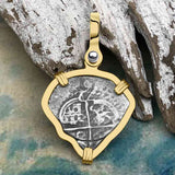 Heart Shaped 1672 Consolacion Shipwreck Pirate Era Spanish 1 Reale Piece of Eight 14K Gold Pendant