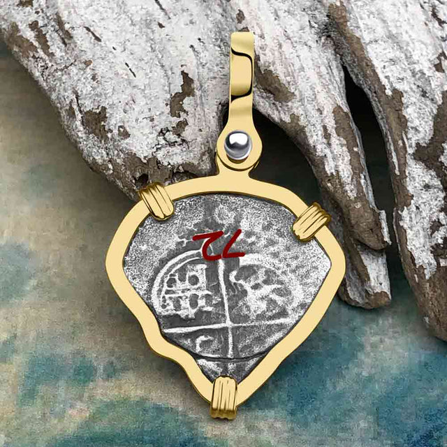 Heart Shaped 1672 Consolacion Shipwreck Pirate Era Spanish 1 Reale Piece of Eight 14K Gold Pendant