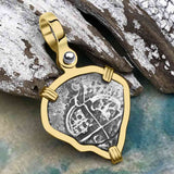 Heart Shaped 1672 Consolacion Shipwreck Pirate Era Spanish 1 Reale Piece of Eight 14K Gold Pendant