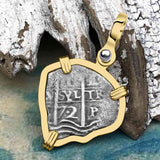 Heart Shaped 1672 Consolacion Shipwreck Pirate Era Spanish 1 Reale Piece of Eight 14K Gold Pendant