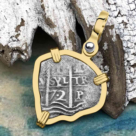 Heart Shaped 1672 Consolacion Shipwreck Pirate Era Spanish 1 Reale Piece of Eight 14K Gold Pendant
