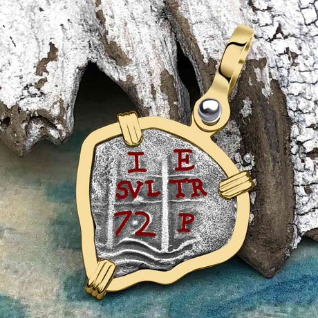 Heart Shaped 1672 Consolacion Shipwreck Pirate Era Spanish 1 Reale Piece of Eight 14K Gold Pendant