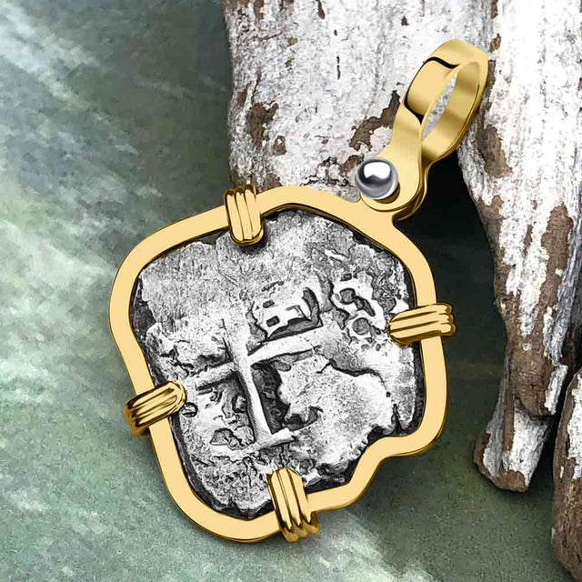 Pirate Era 1722 Spanish 1 Reale Cob Piece of 8 14K Gold Pendant