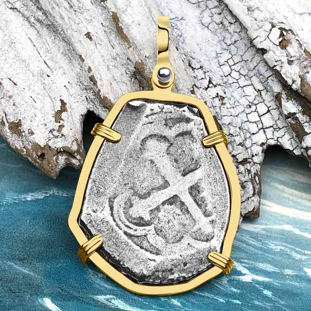 1715 Fleet Shipwreck Golden Age of Piracy Spanish 4 Reale Piece of 8 14K Gold Pendant