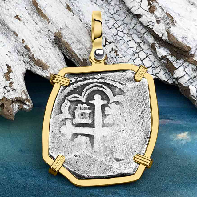 1715 Fleet Shipwreck Golden Age of Piracy Spanish 4 Reale Piece of 8 14K Gold Pendant | Artifact #4976