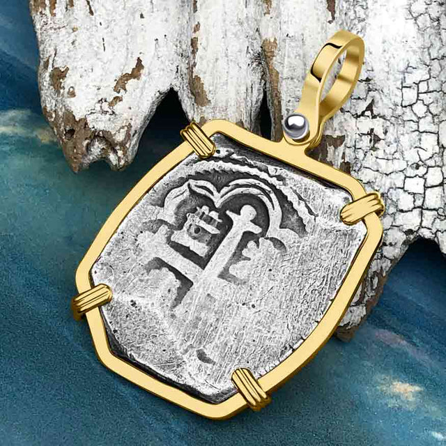 1715 Fleet Shipwreck Golden Age of Piracy Spanish 4 Reale Piece of 8 14K Gold Pendant | Artifact #4976