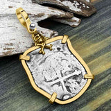 1715 Fleet Shipwreck Skull and Cross Bones Spanish 4 Reale Piece of 8 14K Gold Pendant