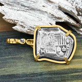 1715 Fleet Shipwreck Skull and Cross Bones Spanish 4 Reale Piece of 8 14K Gold Pendant