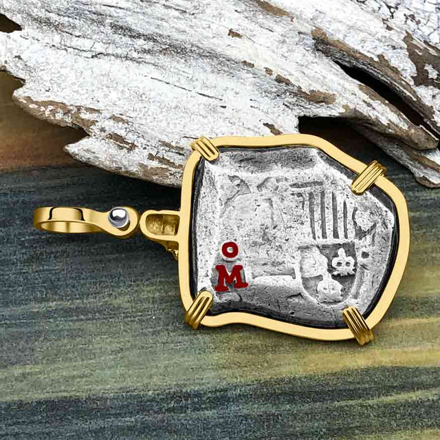 1715 Fleet Shipwreck Skull and Cross Bones Spanish 4 Reale Piece of 8 14K Gold Pendant