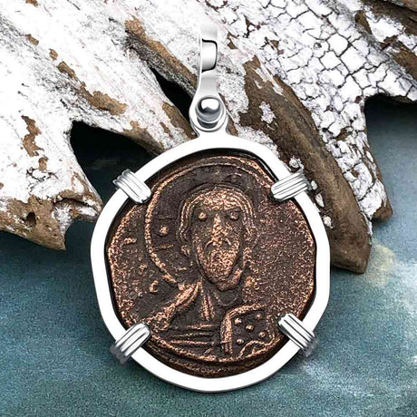 Byzantine Bronze Follis Coin - Jesus Christ, King of Kings Sterling Silver Pendant