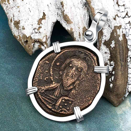 Byzantine Bronze Follis Coin - Jesus Christ, King of Kings Sterling Silver Pendant