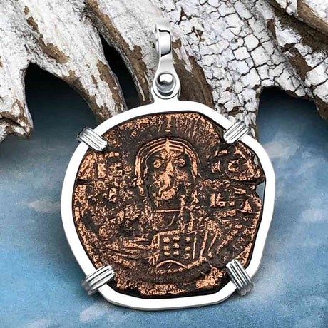 Byzantine Bronze Follis Coin - Jesus Christ, King of Kings Sterling Silver Pendant