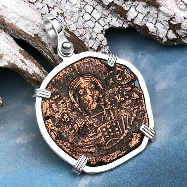 Byzantine Bronze Follis Coin - Jesus Christ, King of Kings Sterling Silver Pendant