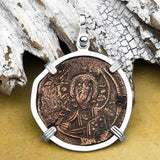 Byzantine Bronze Follis Coin Jesus Christ King of Kings Sterling Silver Pendant