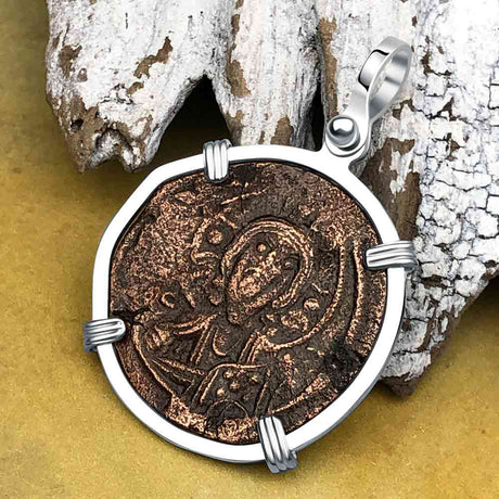 Byzantine Bronze Follis Coin Jesus Christ King of Kings Sterling Silver Pendant