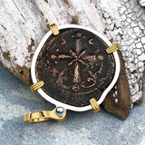 Byzantine Bronze Follis Coin Jesus Christ King of Kings 14K Gold and Sterling Silver Pendant