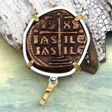 Byzantine Bronze Follis Coin Jesus Christ King of Kings 14K Gold and Sterling Silver Pendant