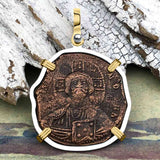 Byzantine Bronze Follis Coin Jesus Christ King of Kings 14K Gold and Sterling Silver Pendant