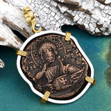 Byzantine Bronze Follis Coin Jesus Christ King of Kings 14K Gold and Sterling Silver Pendant