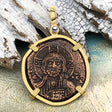 Byzantine Bronze Follis Coin Jesus Christ King of Kings 14K Gold Pendant