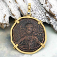 Byzantine Bronze Follis Coin Jesus Christ King of Kings 14K Gold Pendant