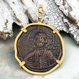 Byzantine Bronze Follis Coin Jesus Christ King of Kings 14K Gold Pendant