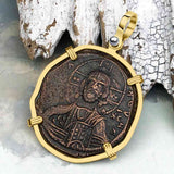 Byzantine Bronze Follis Coin Jesus Christ King of Kings 14K Gold Pendant
