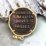 Byzantine Bronze Follis Coin Jesus Christ King of Kings 14K Gold Pendant